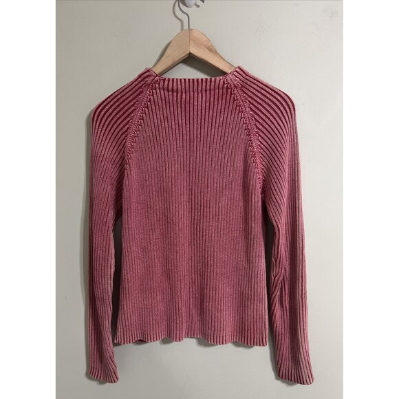 Sundance Women's Full Zip 100% Cotton Sweater Size Medium Pink Rib Knit V-Neck - Picture 4 of 5